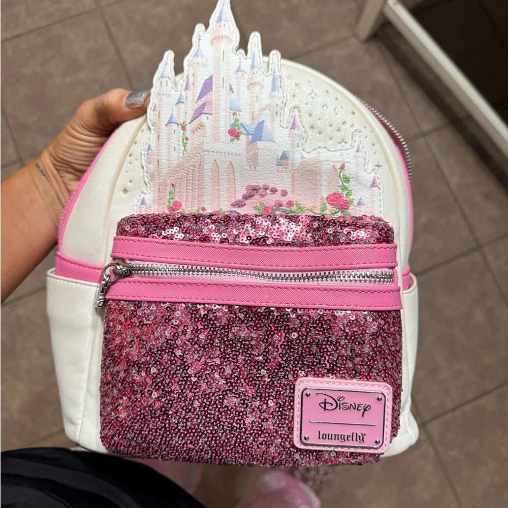 Sleeping Beauty Loungefly Disney Pink Sequin Castle Kids Backpack
